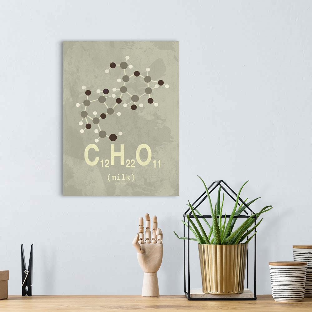 A bohemian room featuring Graphic illustration of the chemical formula for Milk.