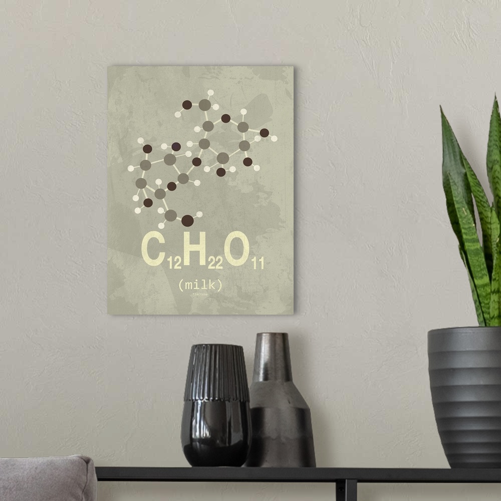 A modern room featuring Graphic illustration of the chemical formula for Milk.