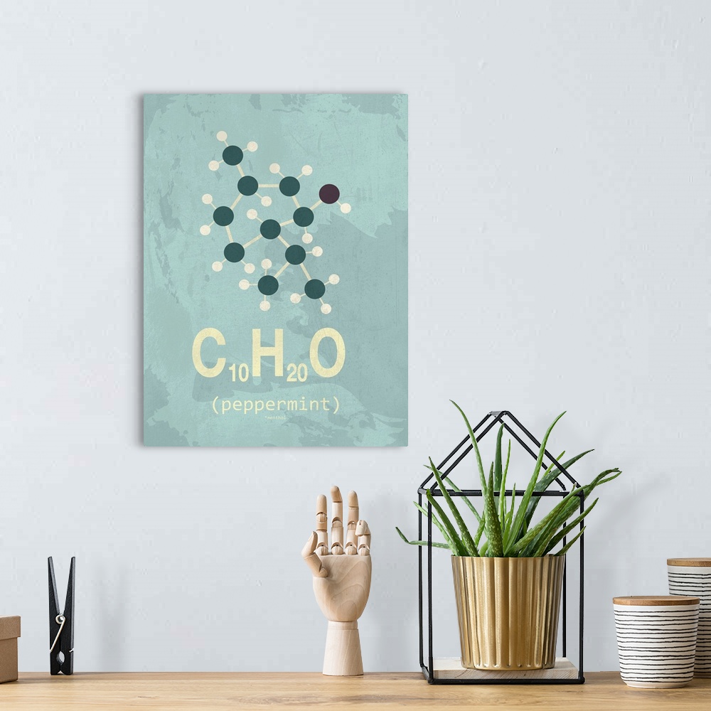 A bohemian room featuring Graphic illustration of the chemical formula for Peppermint.