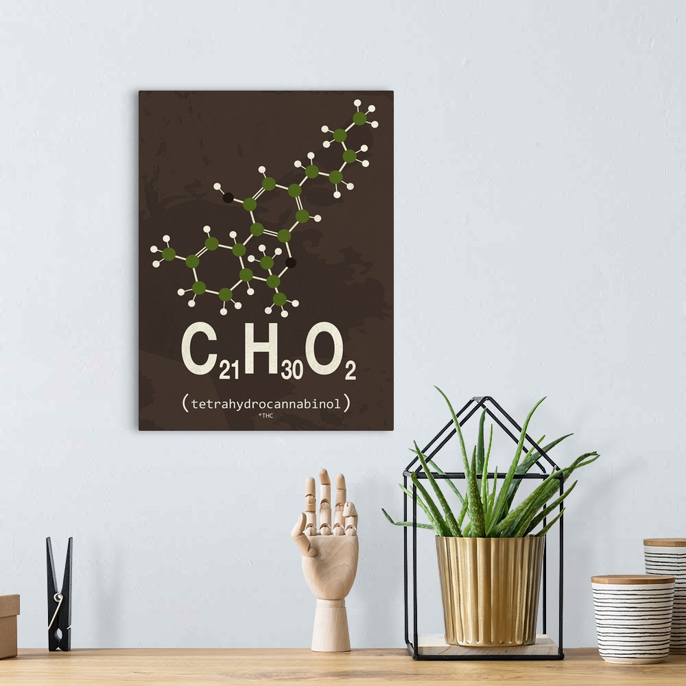 A bohemian room featuring Graphic illustration of the chemical formula for THC.