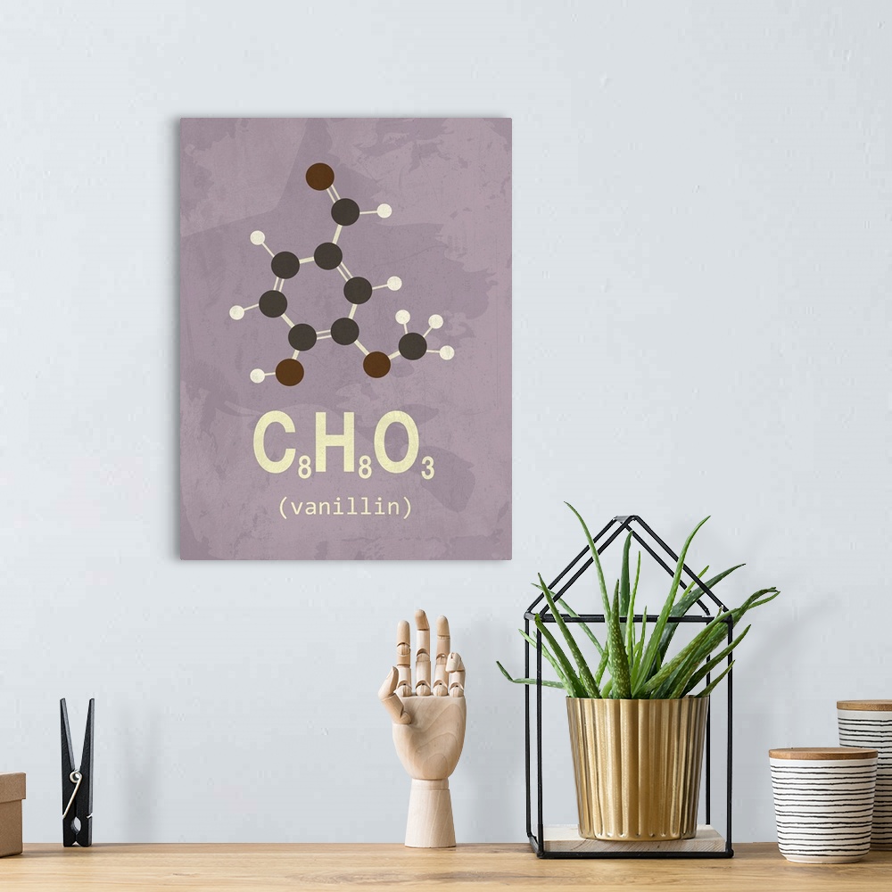 A bohemian room featuring Graphic illustration of the chemical formula for Vanilin.