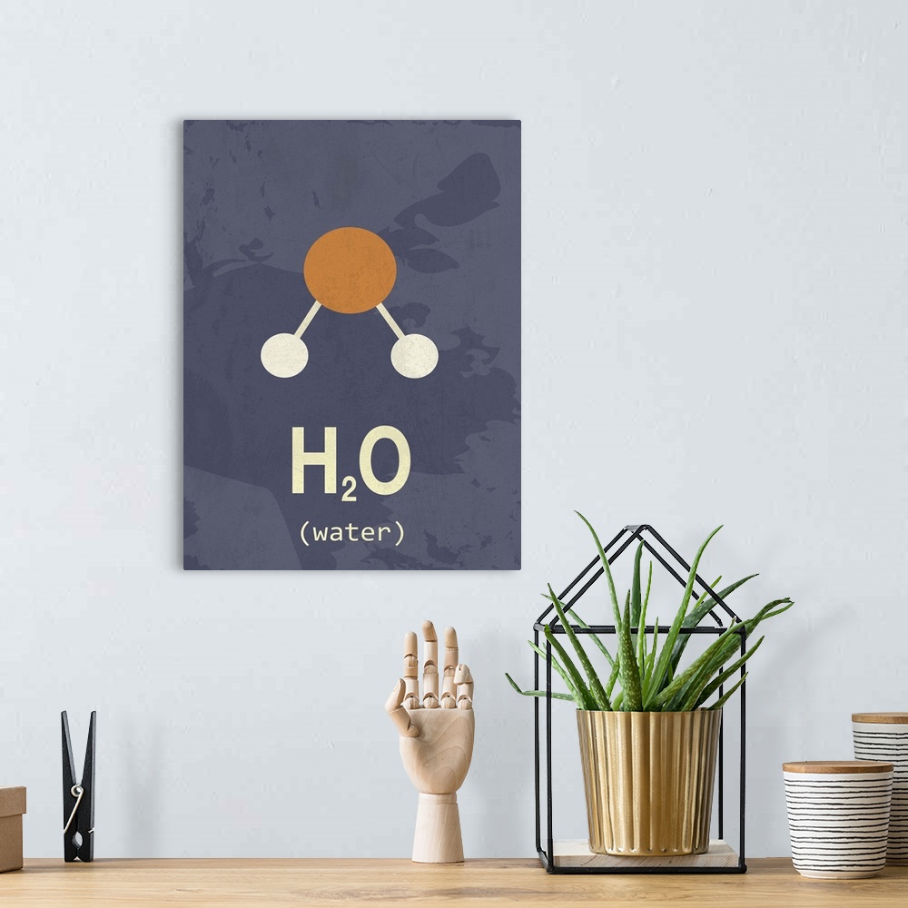 A bohemian room featuring Graphic illustration of the chemical formula for Water.