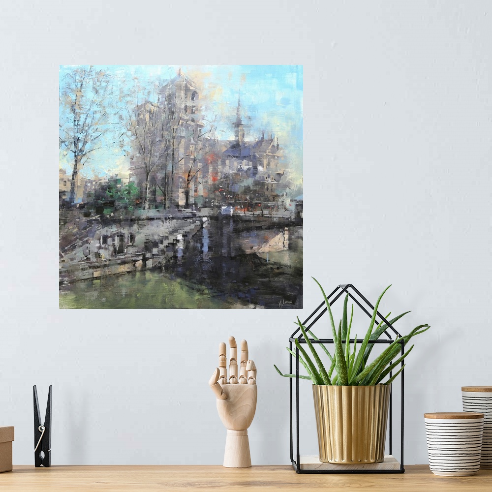 A bohemian room featuring Notre Dame on the Seine