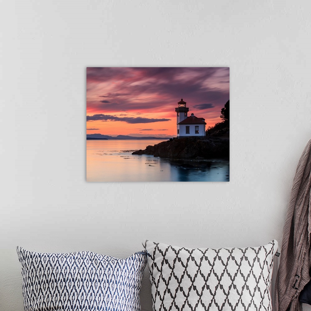 A bohemian room featuring Orange Sunset at Lime Kiln Lighthouse