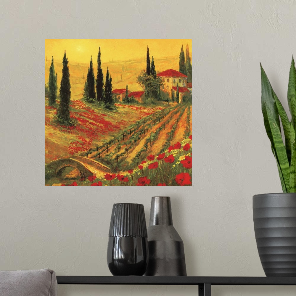 A modern room featuring Poppies of Toscano I