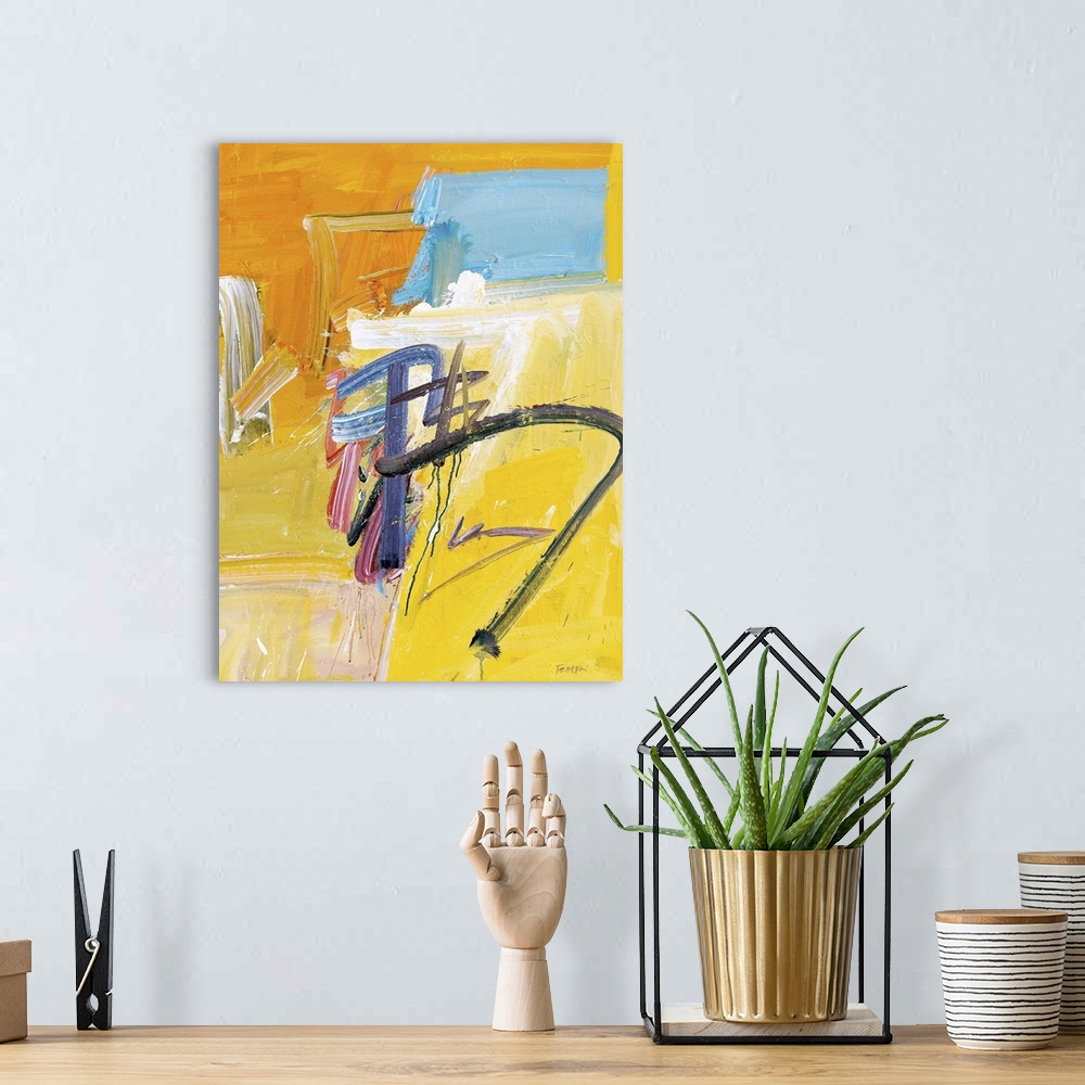 A bohemian room featuring Contemporary abstract painting using bright colors.