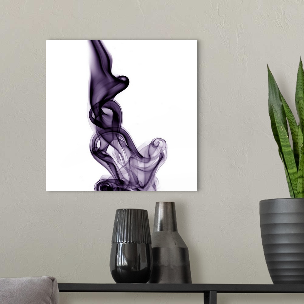 A modern room featuring Abstract background from cigarette smoke in purple.