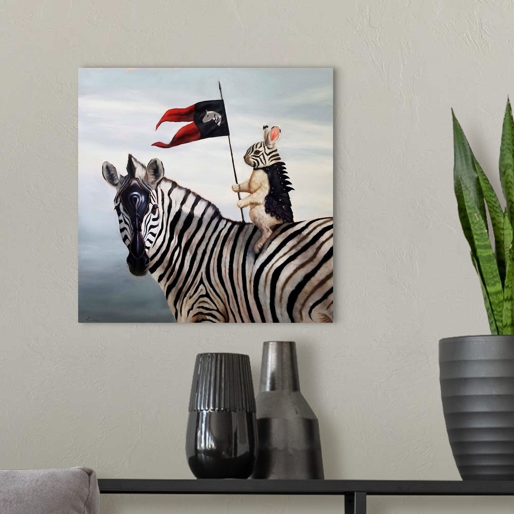 A modern room featuring Striped Warrior