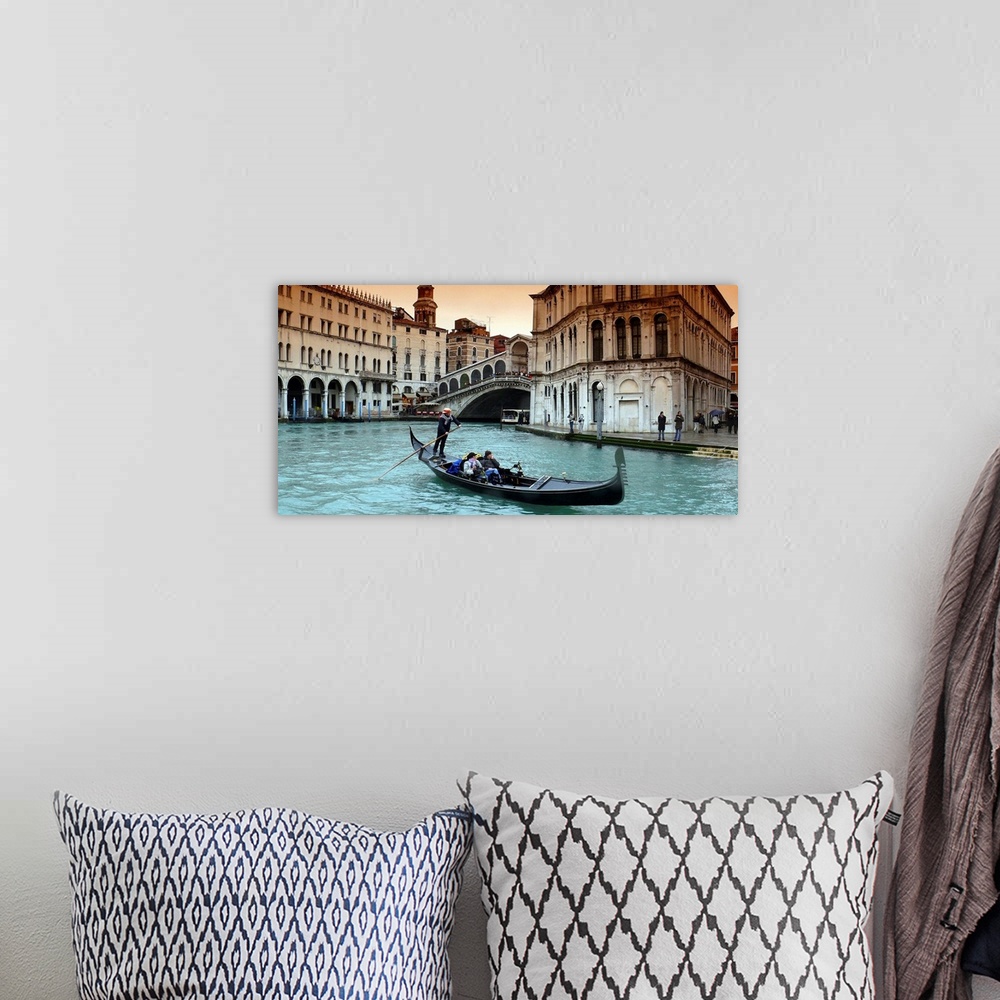 A bohemian room featuring Panoramic image of a couple riding in a gondola in the canals of Venice, Italy.