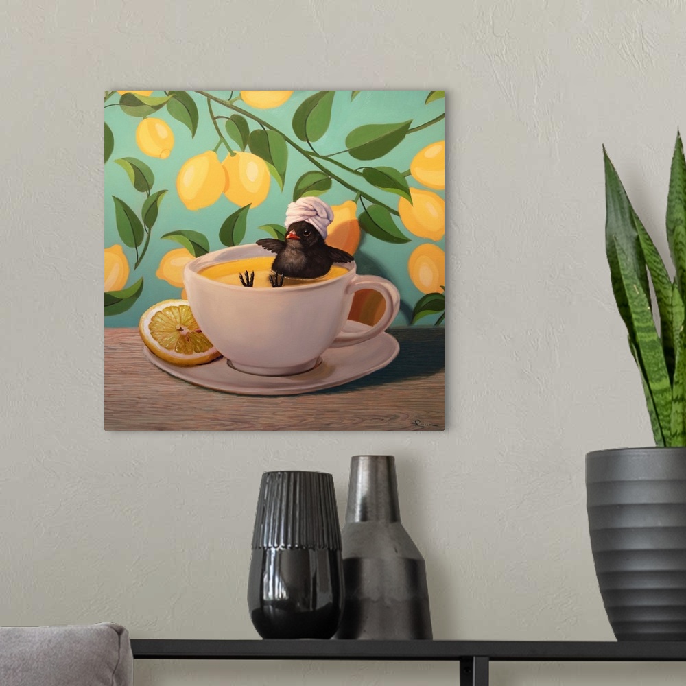 A modern room featuring When Life Gives You Lemons