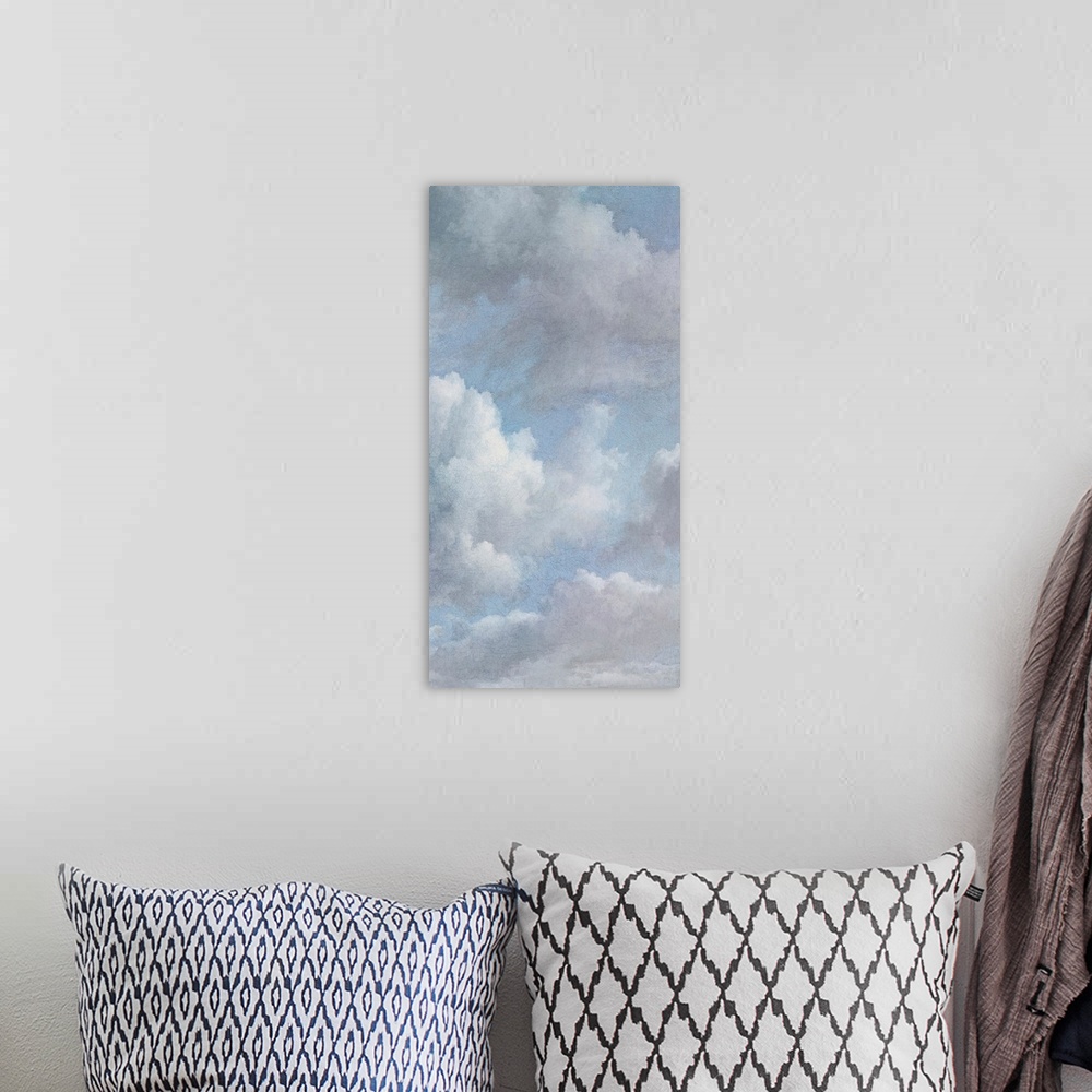 A bohemian room featuring A majestic sky filled with ethereal clouds in pastel tints.