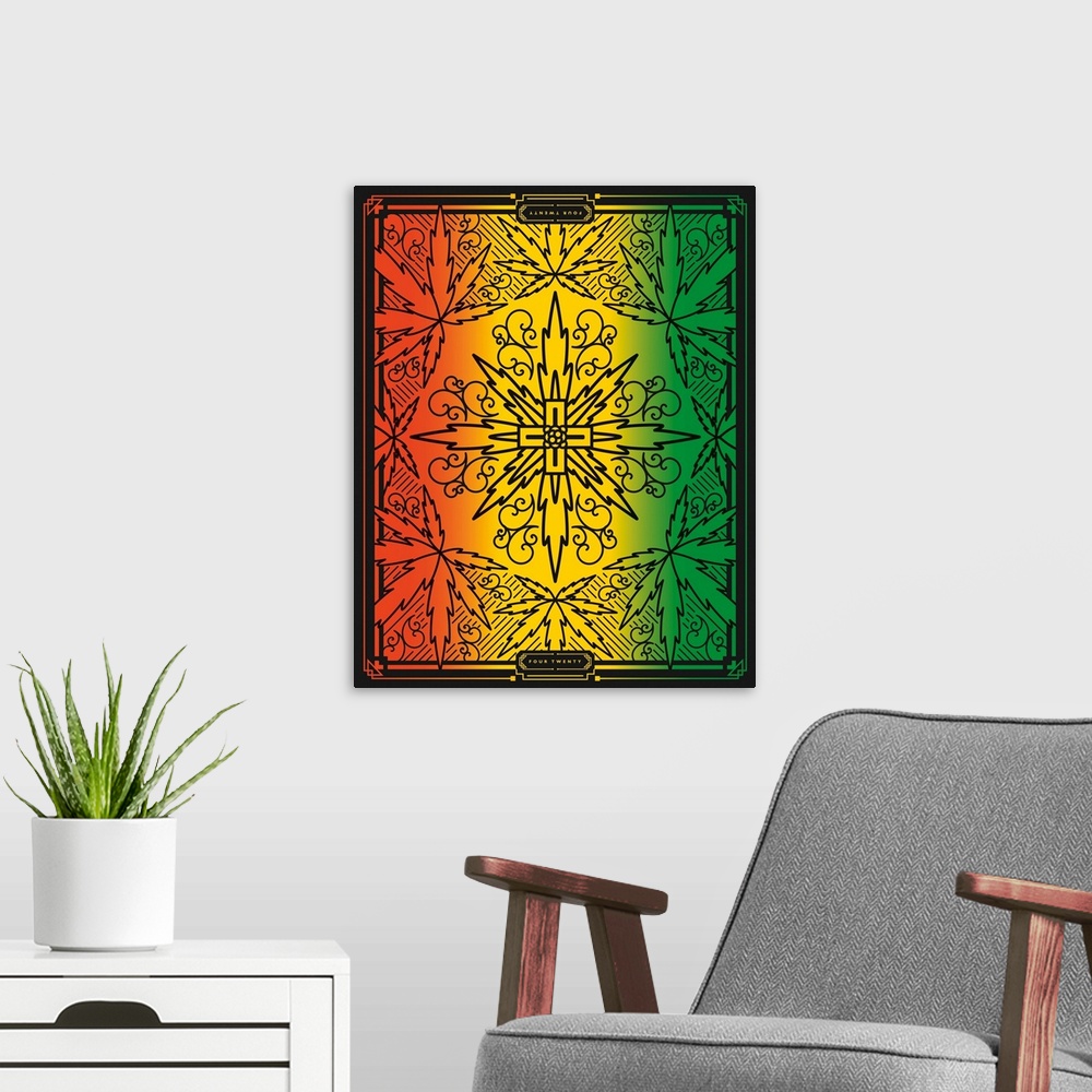 A modern room featuring Digital art painting of a poster titled 420 Rasta by JJ Brando.