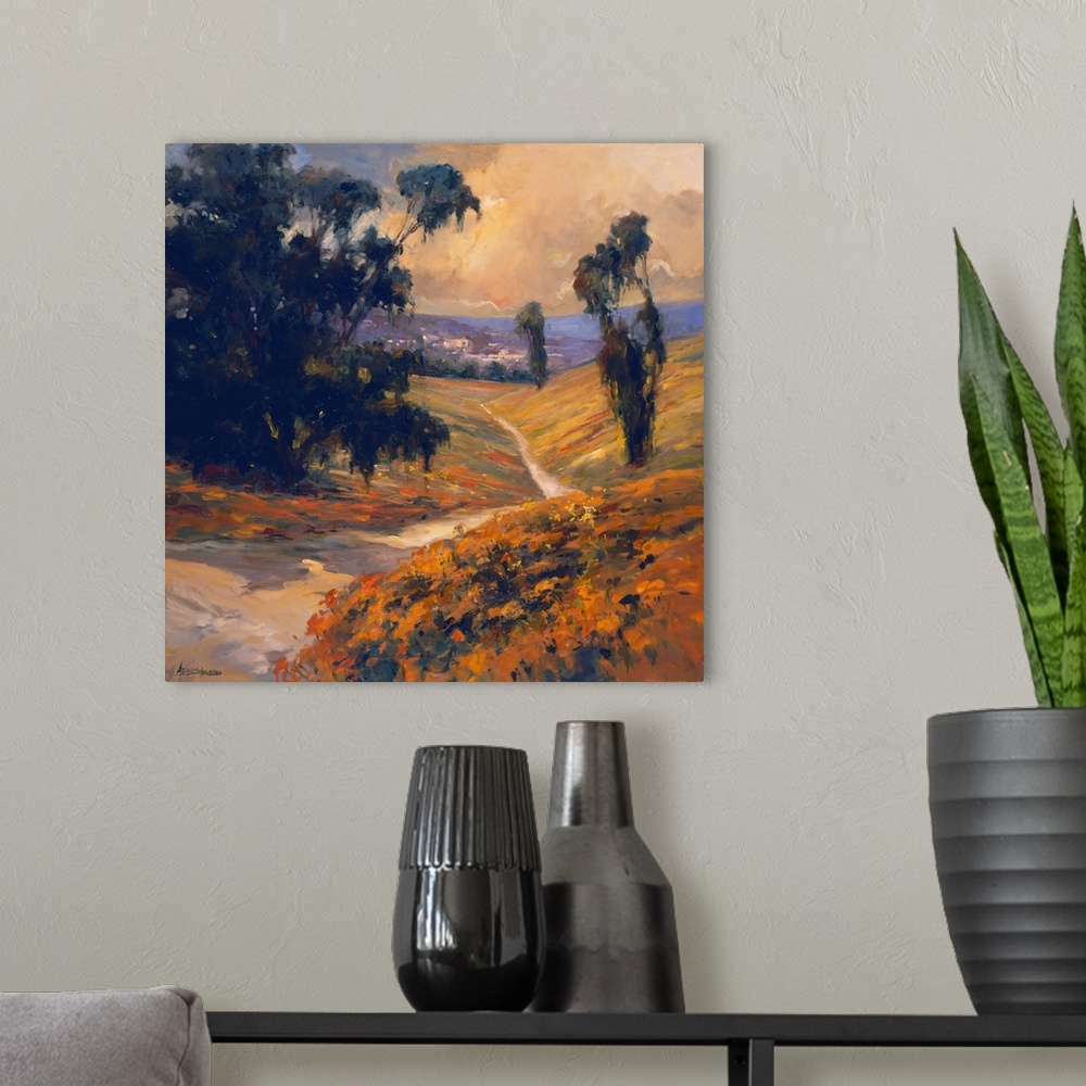 A modern room featuring Fine art painting of a warm sunlit afternoon in Italy.