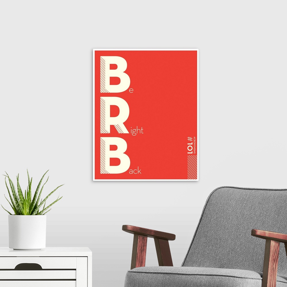 A modern room featuring Digital art painting of a poster titled BRB by JJ Brando.