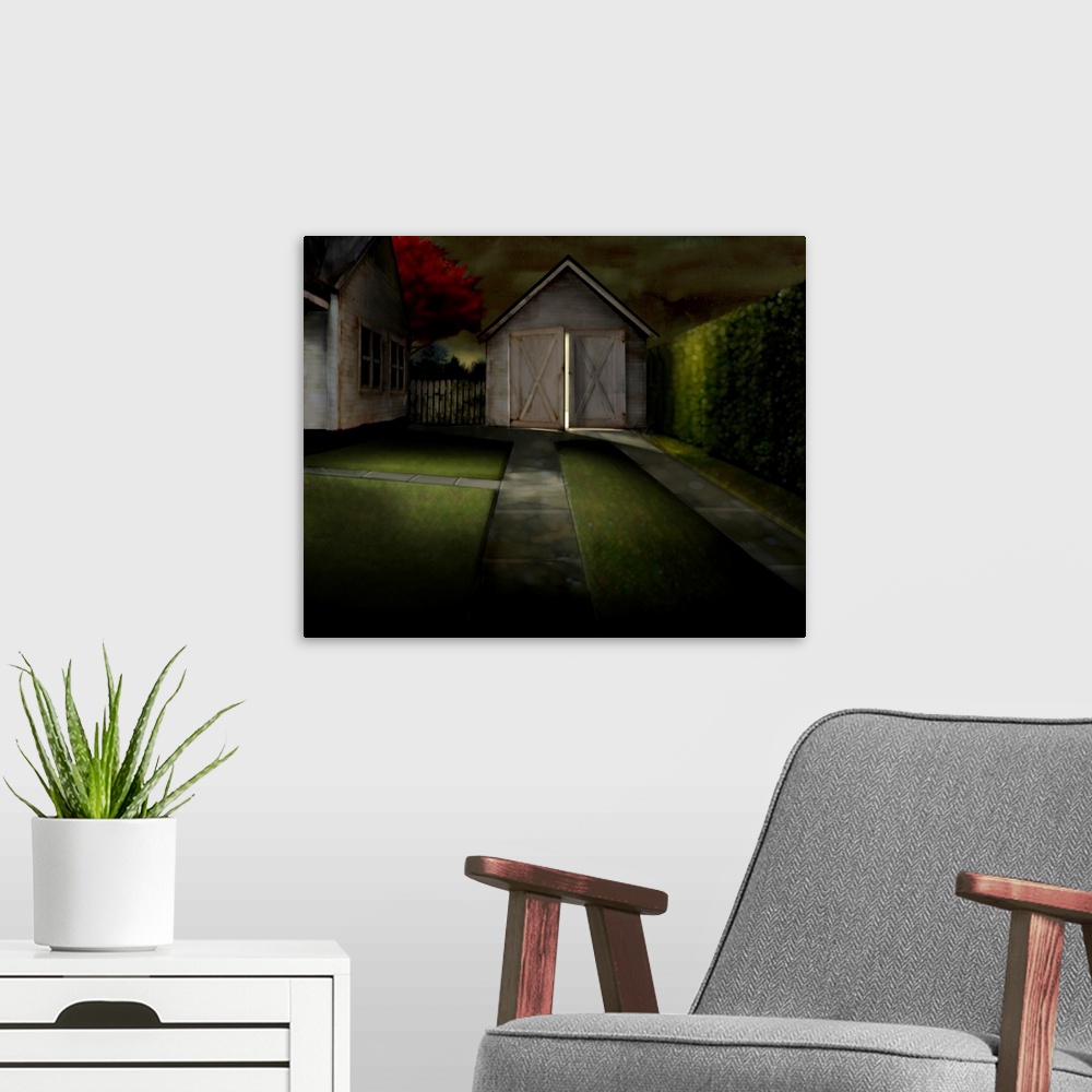 A modern room featuring Digital art painting titled Garage by Bruce Dean.