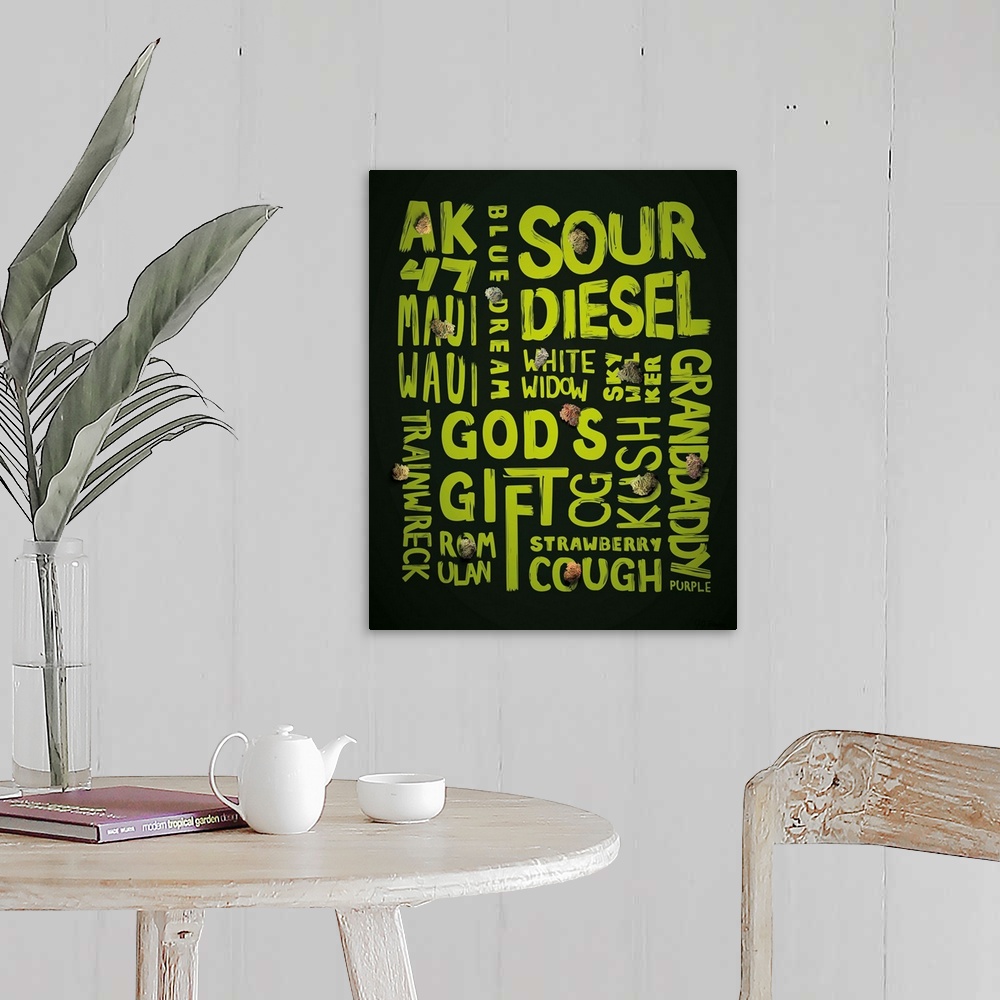 A farmhouse room featuring Digital art painting of a poster with all the nicknames, street names and slang for marijuana in ...