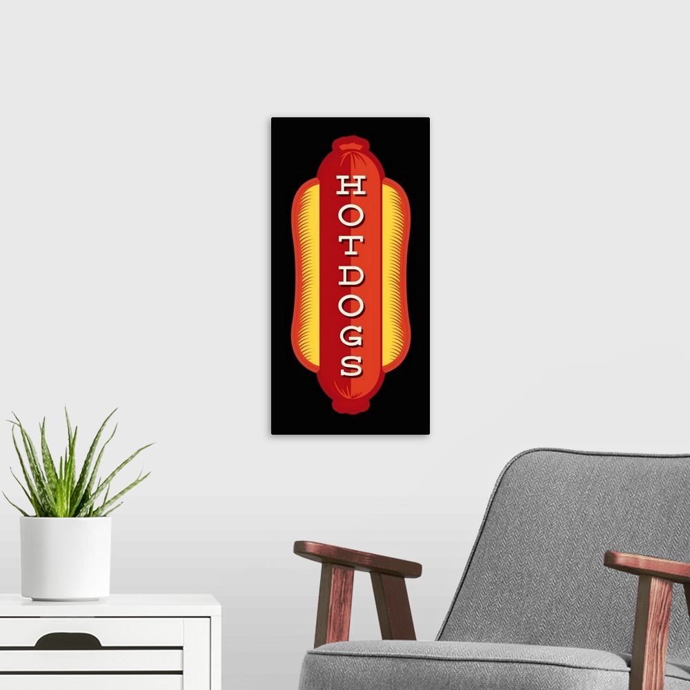 A modern room featuring Digital art painting of a poster titled Hotdogs IN BLACK by JJ Brando.