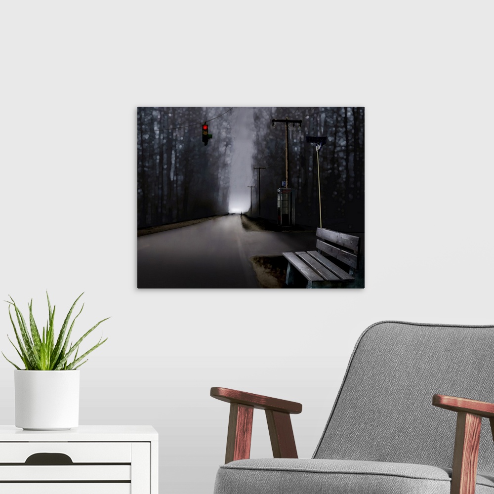 A modern room featuring Digital art painting titled Intersection by Bruce Dean.