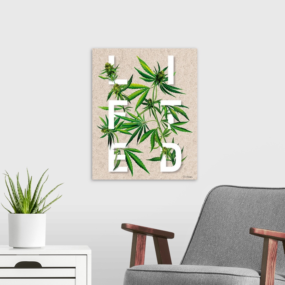 A modern room featuring Digital art painting of a poster titled Lifted by JJ Brando.