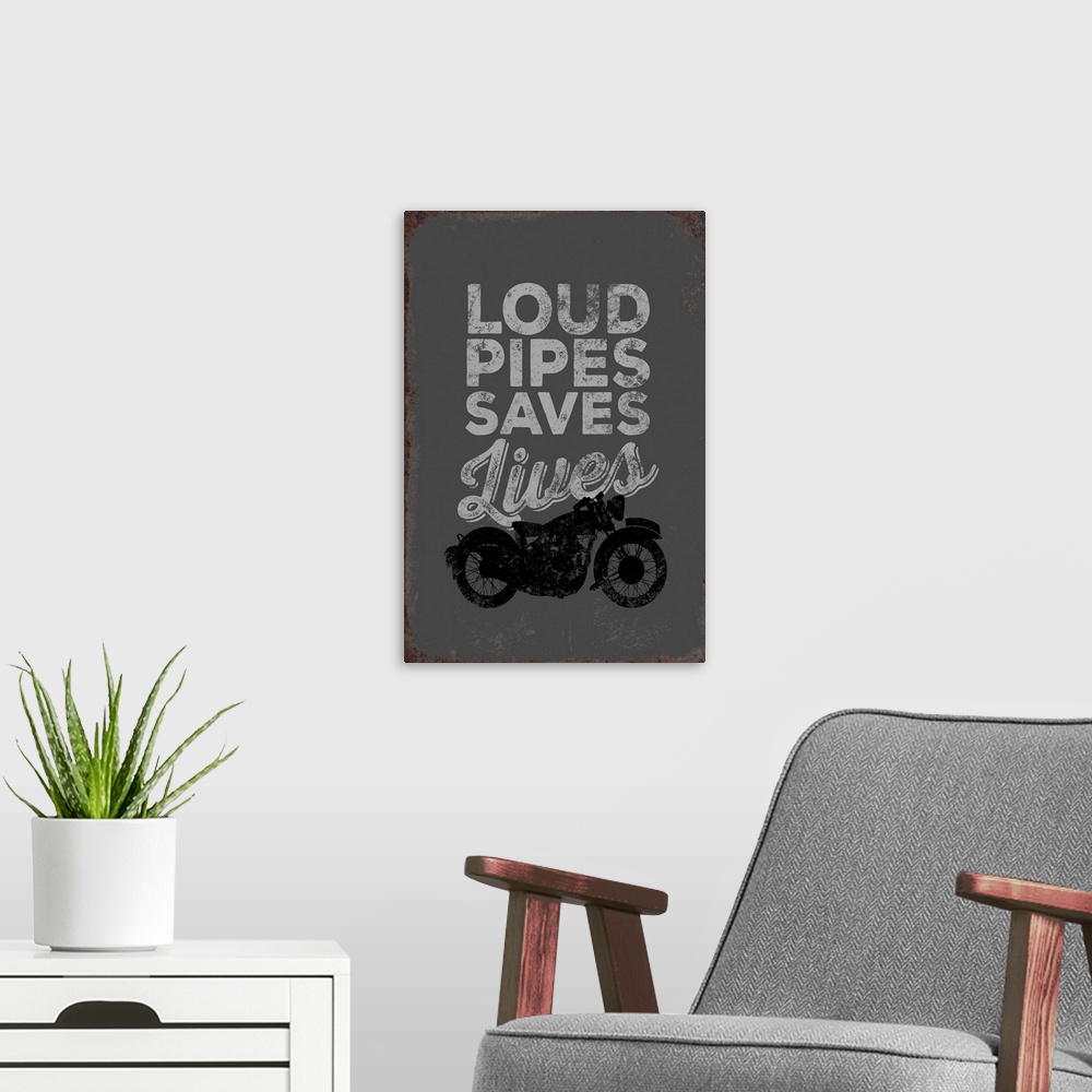 A modern room featuring Digital art painting of a poster titled Loud Pipes by JJ Brando.