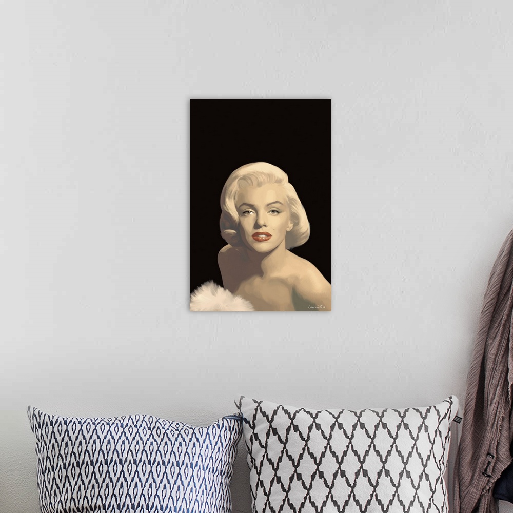 A bohemian room featuring Classic portrait of actress Marilyn Monroe.