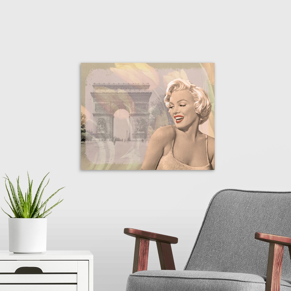 A modern room featuring Inspired by the movie, Seven Year Itch, Marilyn Monroe looks elegantly over her shoulder with the...