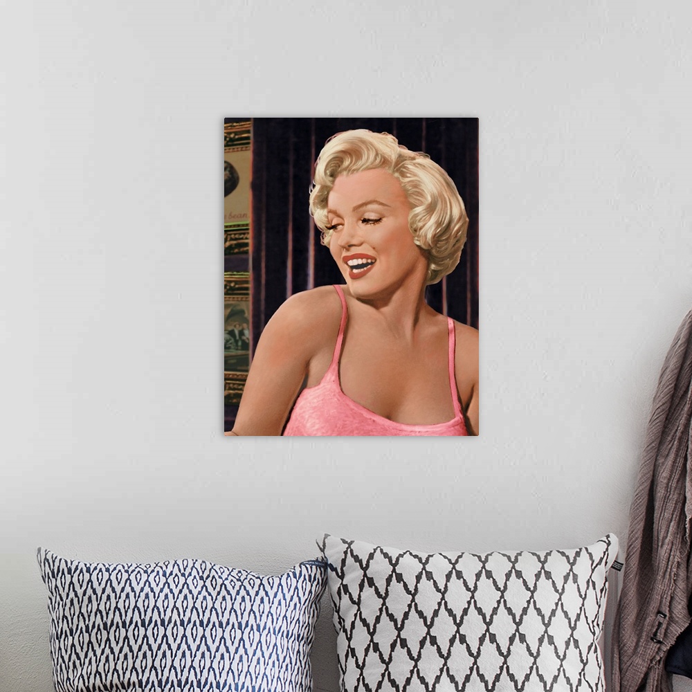 A bohemian room featuring Digital fine art image of Marilyn Monroe while she looks elegantly over her shoulder.