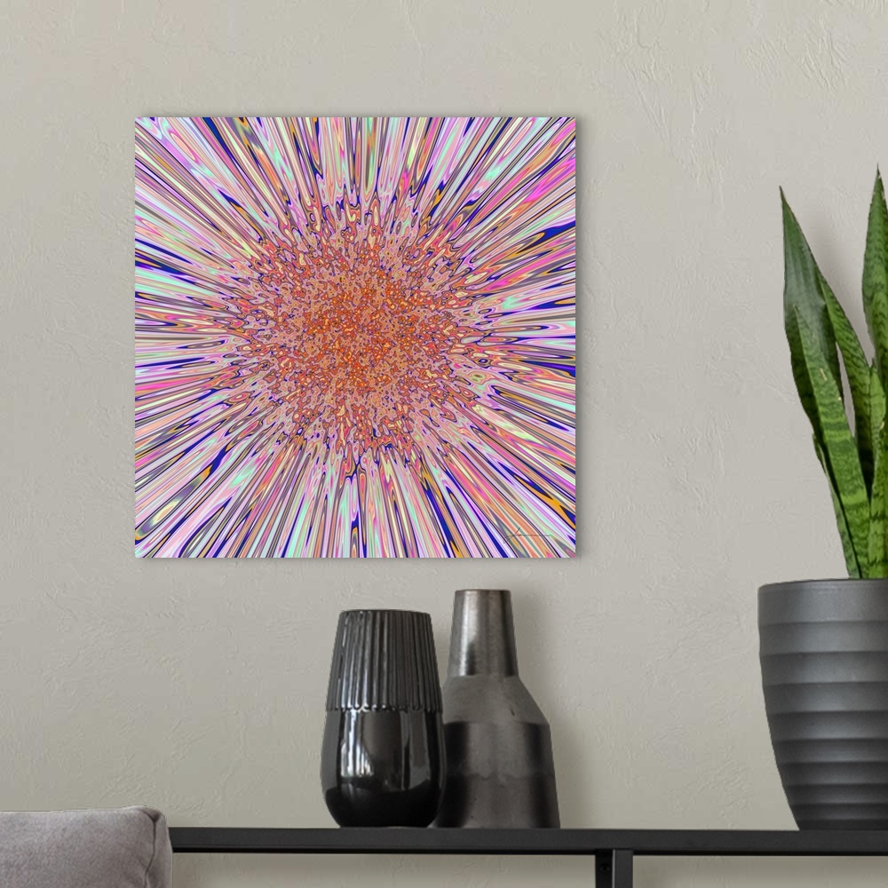 A modern room featuring Accelerate to warp! A colorful abstract reminiscent of going to light speed effect in movies.