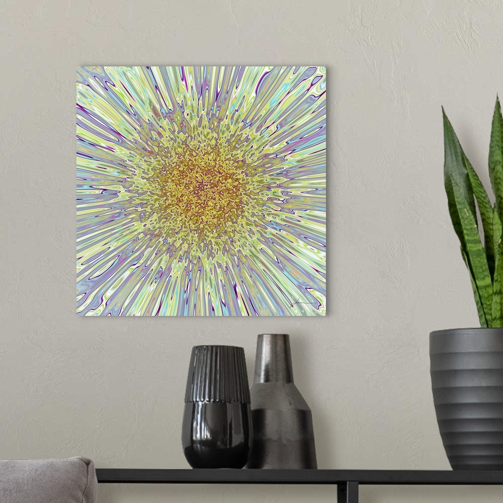 A modern room featuring Accelerate to warp! A colorful abstract reminiscent of going to light speed effect in movies.