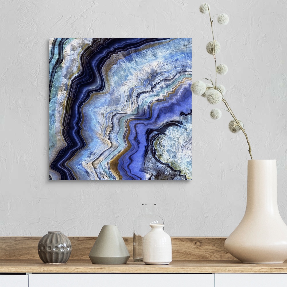 A farmhouse room featuring An icy watercolor of an agate specimen.