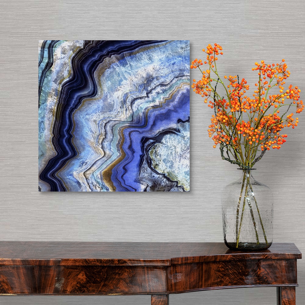 A traditional room featuring An icy watercolor of an agate specimen.