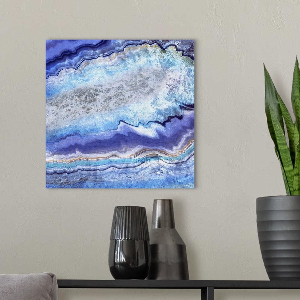 A modern room featuring An icy watercolor of an agate specimen.