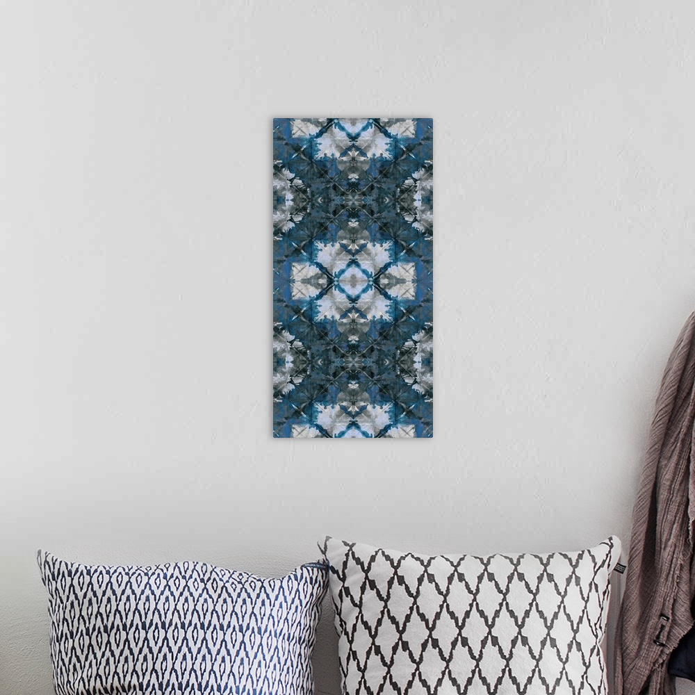 A bohemian room featuring A geometric kaleidoscope reminiscent of stained glass.