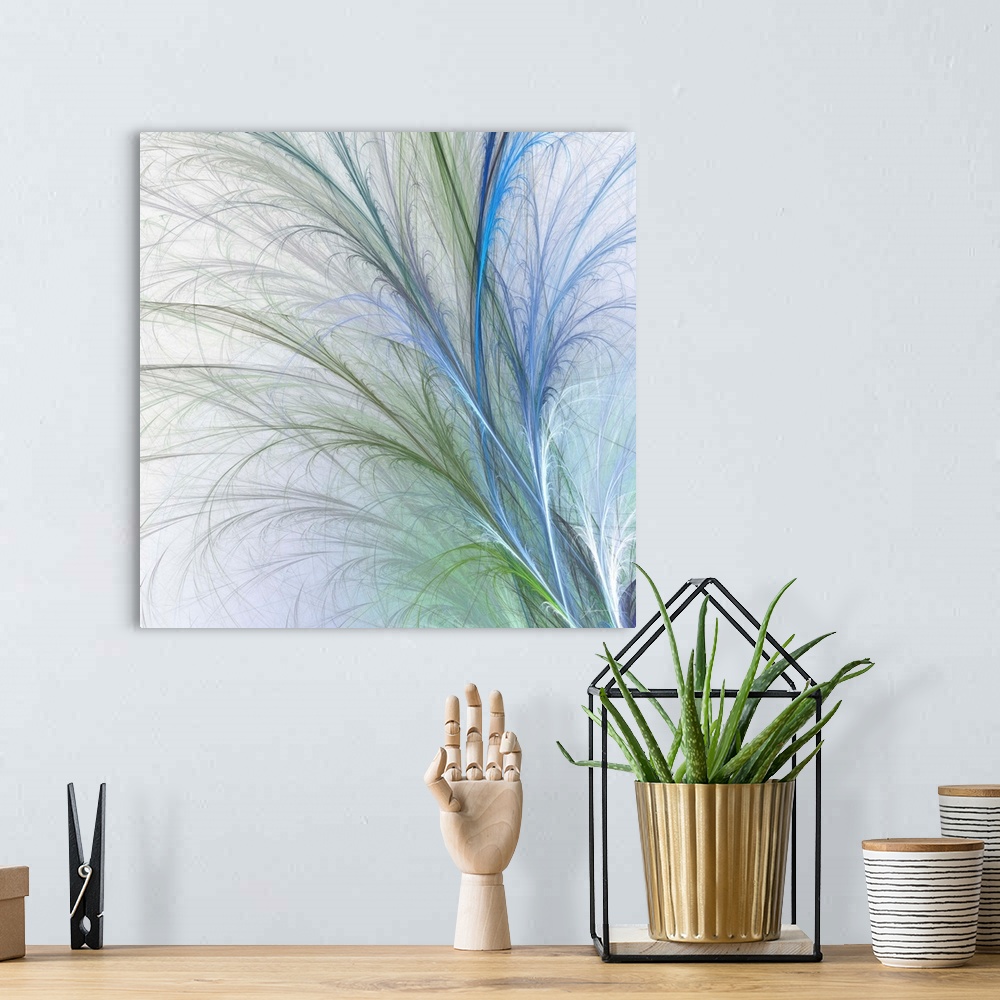 A bohemian room featuring Cool fronds of grass arc elegantly across the canvas.