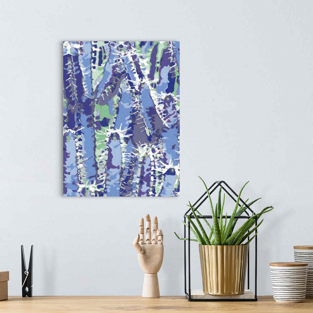 A bohemian room featuring An abstract textured cactus.
