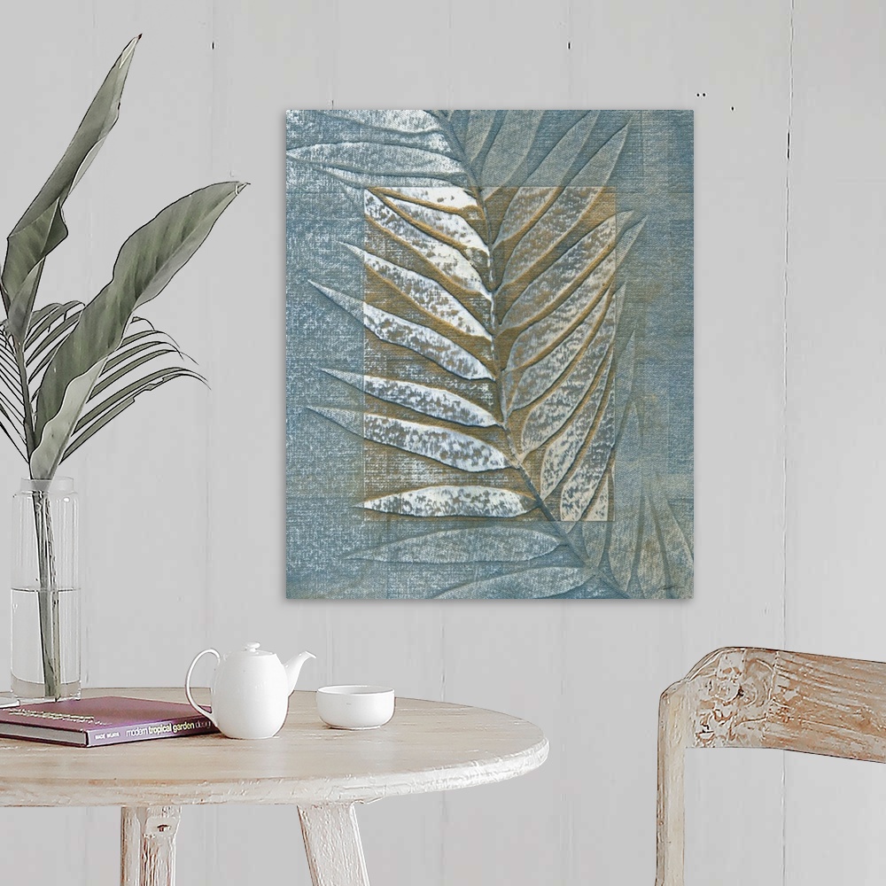 A farmhouse room featuring Embossed palm leaf with subtle metallic accents.