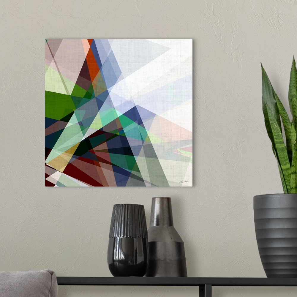 A modern room featuring A collage of intersecting angles of rich contemporary color.