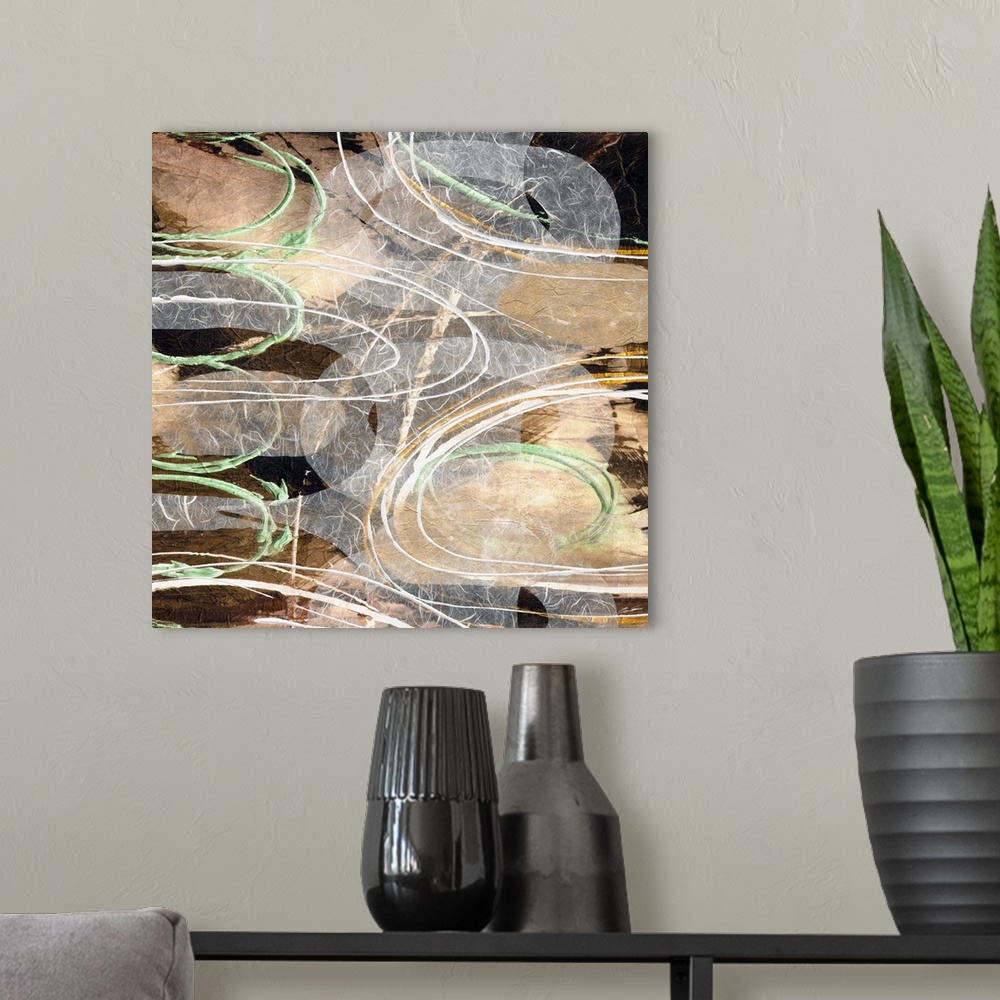 A modern room featuring A collage of rings dancing across a golden pond.