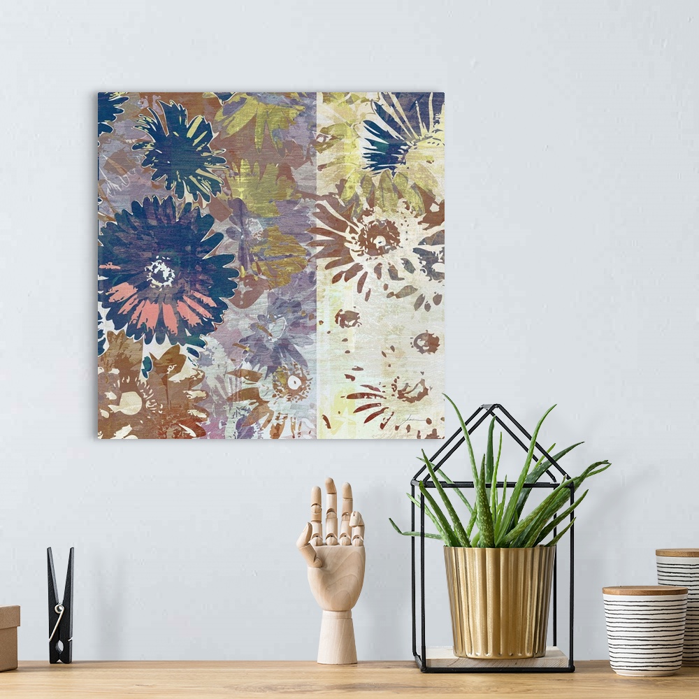 A bohemian room featuring A collage of graphic flowers.