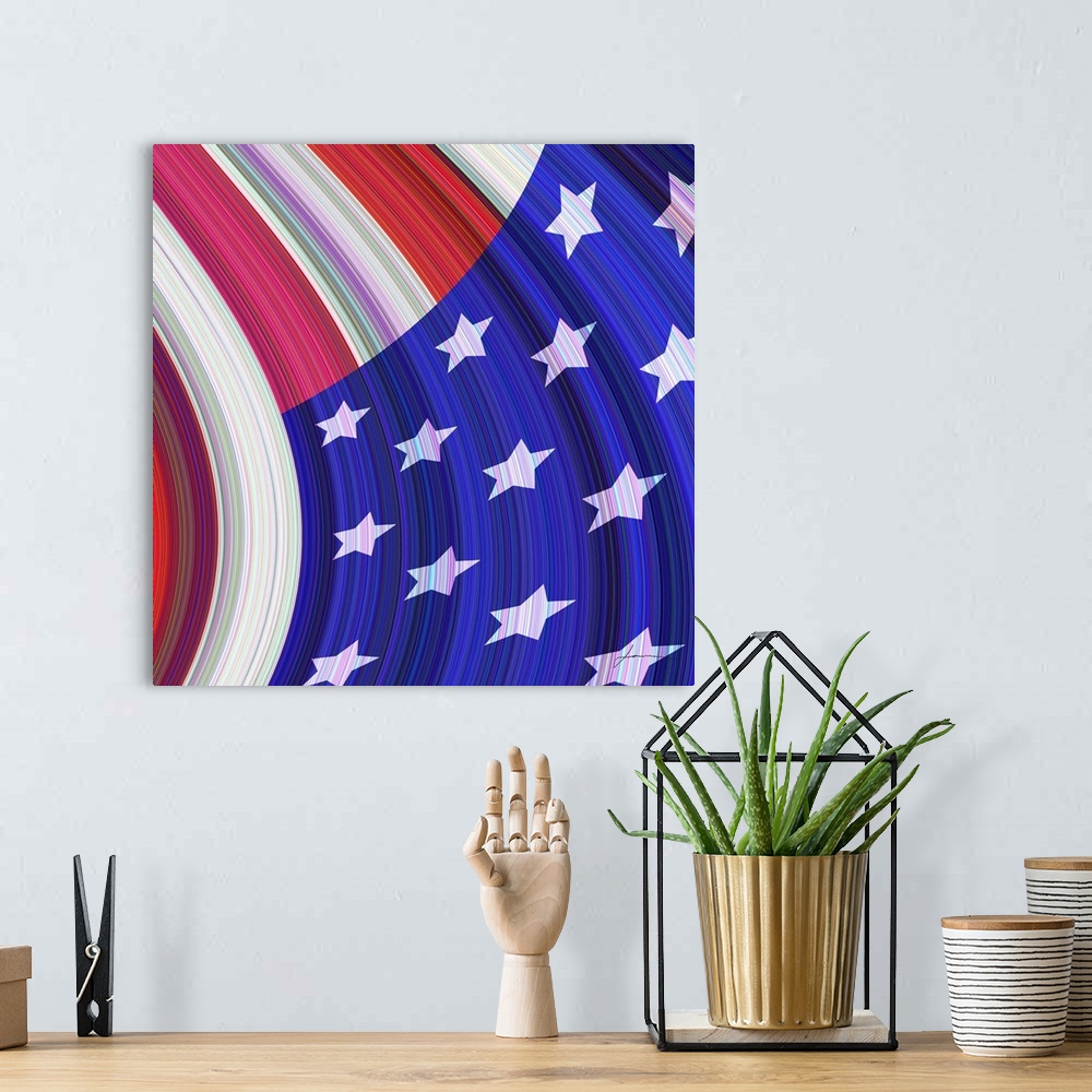 A bohemian room featuring The Stars and Stripes wave in the breeze. A modern view of Old Glory.