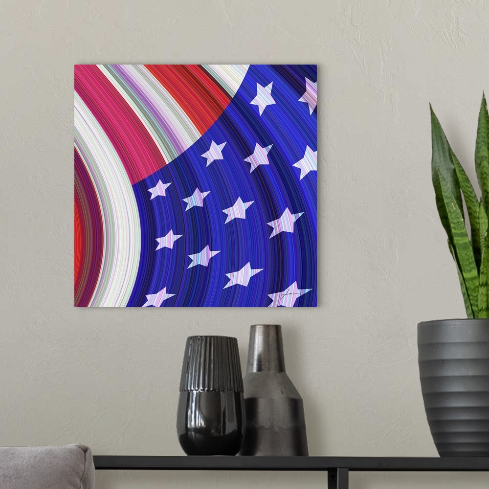 A modern room featuring The Stars and Stripes wave in the breeze. A modern view of Old Glory.