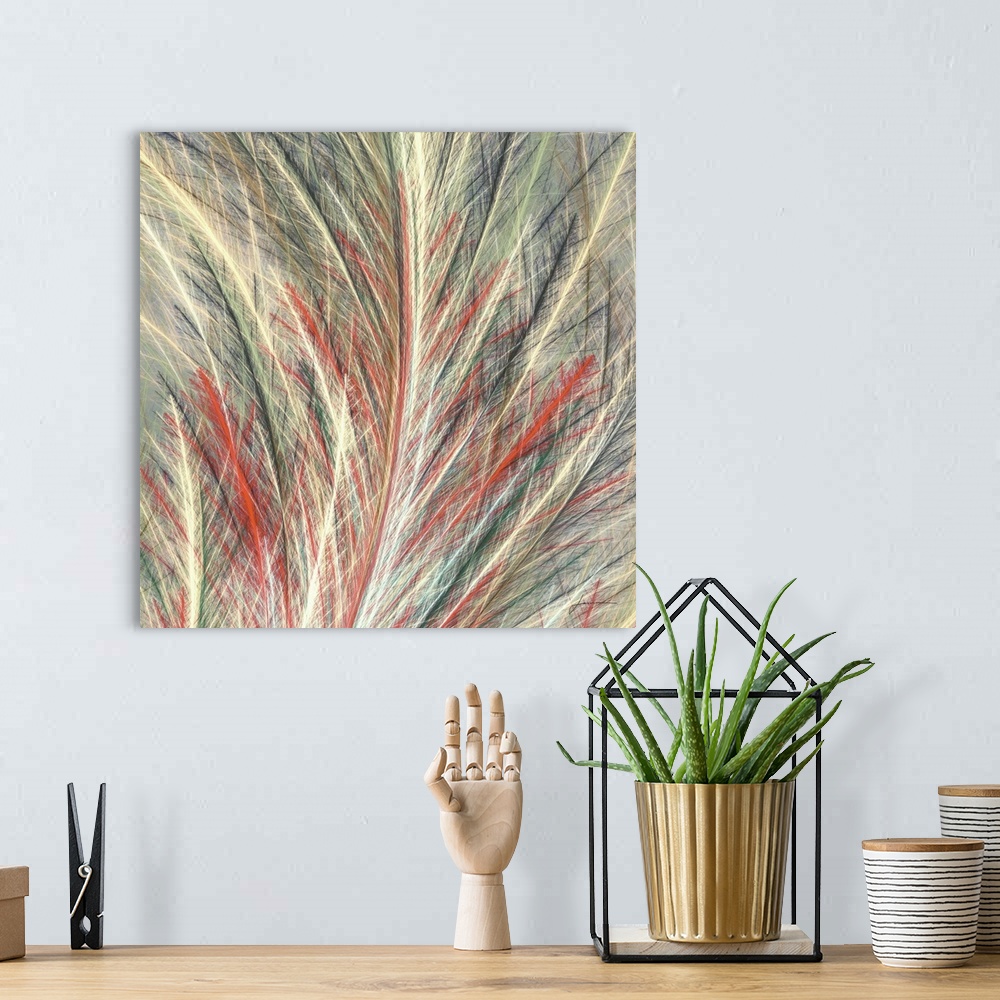 A bohemian room featuring Abstract fronds arc elegantly across the canvas.