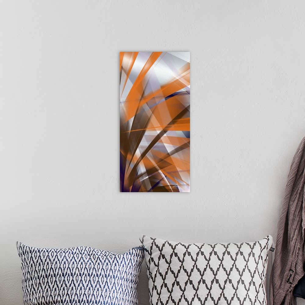 A bohemian room featuring An abstract Bird of Paradise panel.