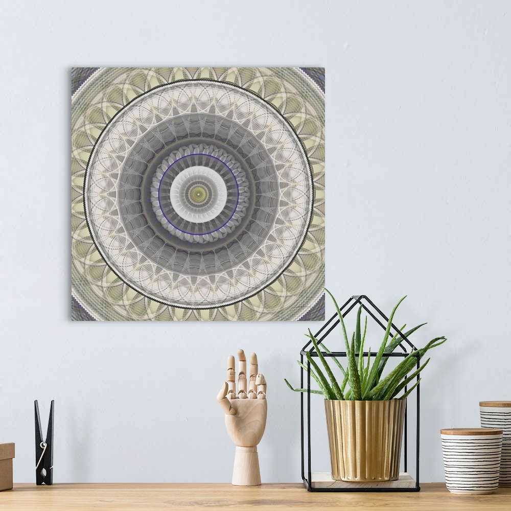 A bohemian room featuring Concentric circles and patterns form a modern mandala.
