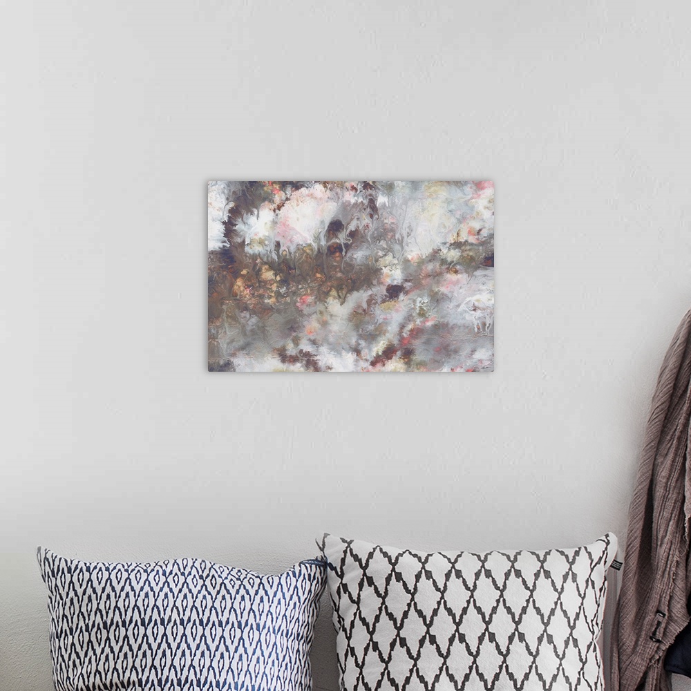 A bohemian room featuring A contemporary abstract of soft gentle hues.