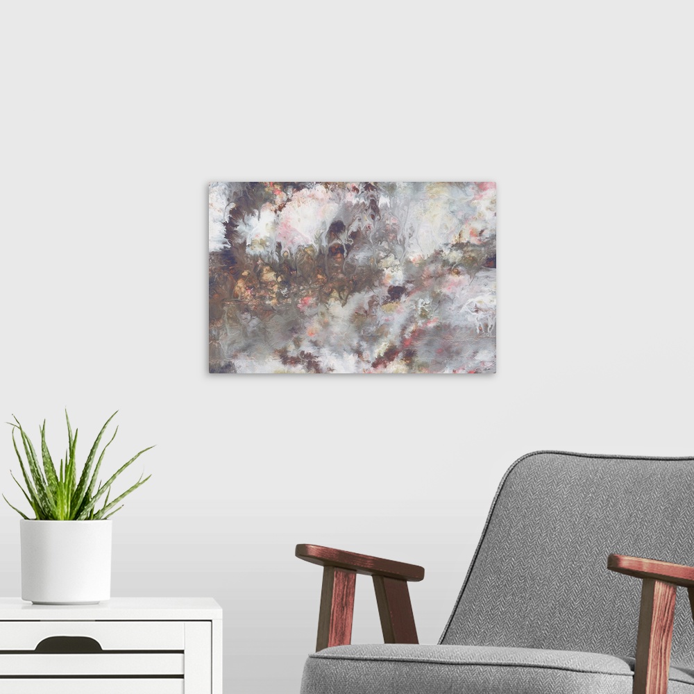 A modern room featuring A contemporary abstract of soft gentle hues.