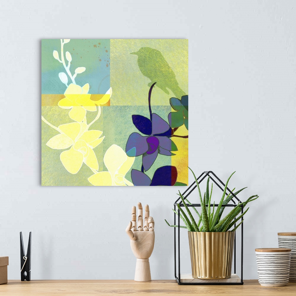 A bohemian room featuring this art print and print on demand canvas a digitally created floral with watercolor inspiration....