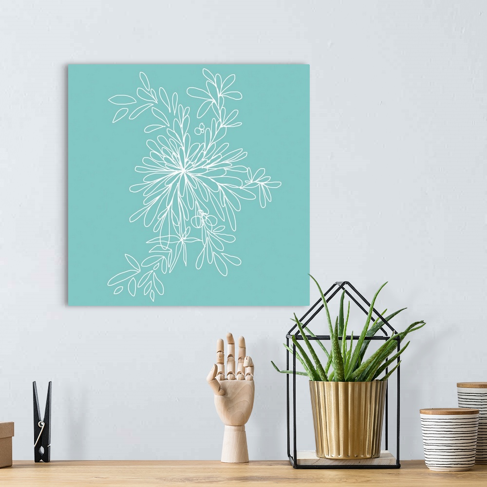 A bohemian room featuring This is a large piece great for home docor of bright illustrated wildflowers with an aqua backgro...