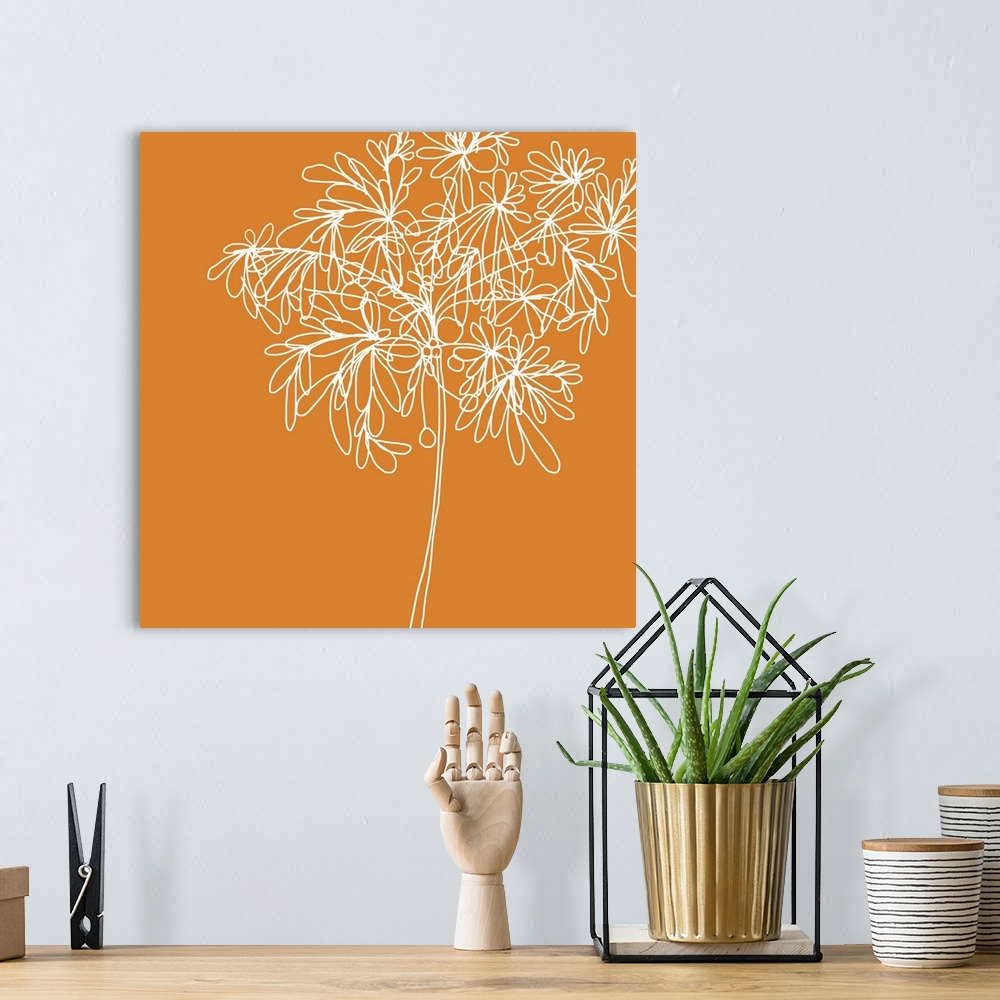 A bohemian room featuring This is a pop filled group of bright illustrated wildflowers with an orange background. This seri...