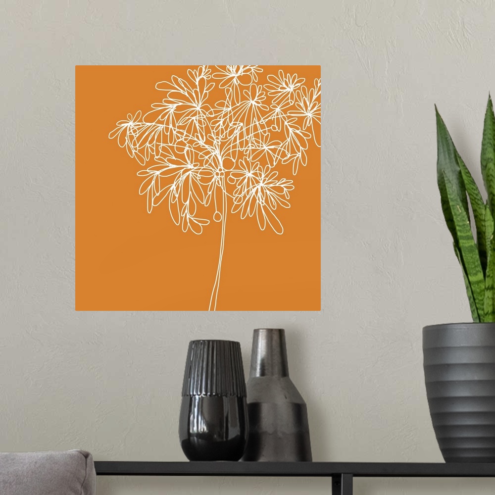 A modern room featuring This is a pop filled group of bright illustrated wildflowers with an orange background. This seri...